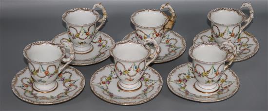 A set of six Dresden cups and saucers